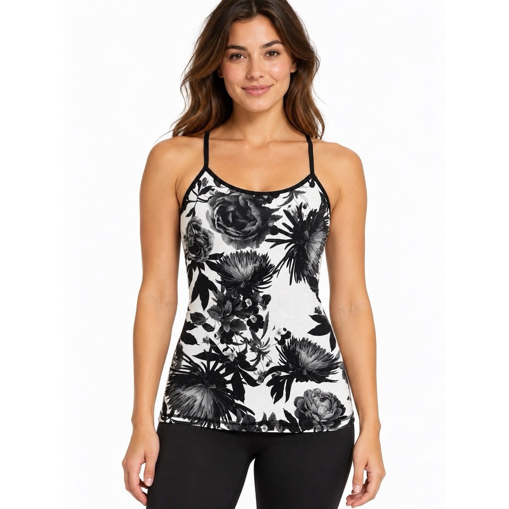NWT lululemon Power Y Tank Luon 8 Brisk Bloom Black White Floral Yoga Bra